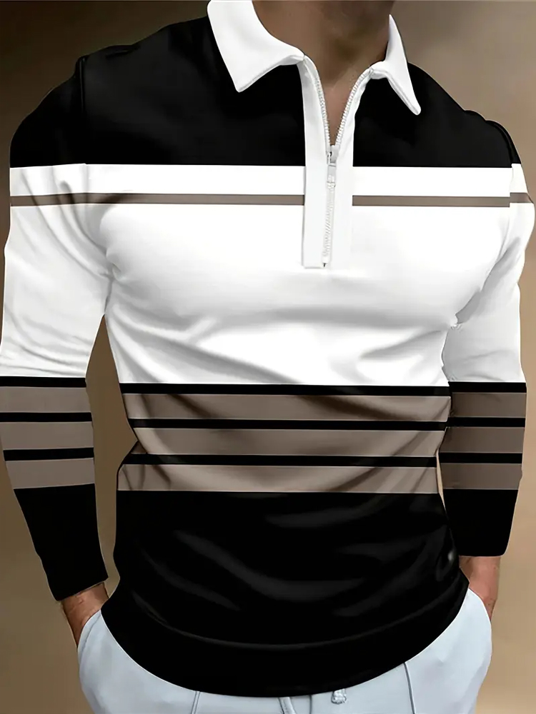 Mens Fashion Quarter Zip - Men Polo Shirt Zip Polo Outdoor