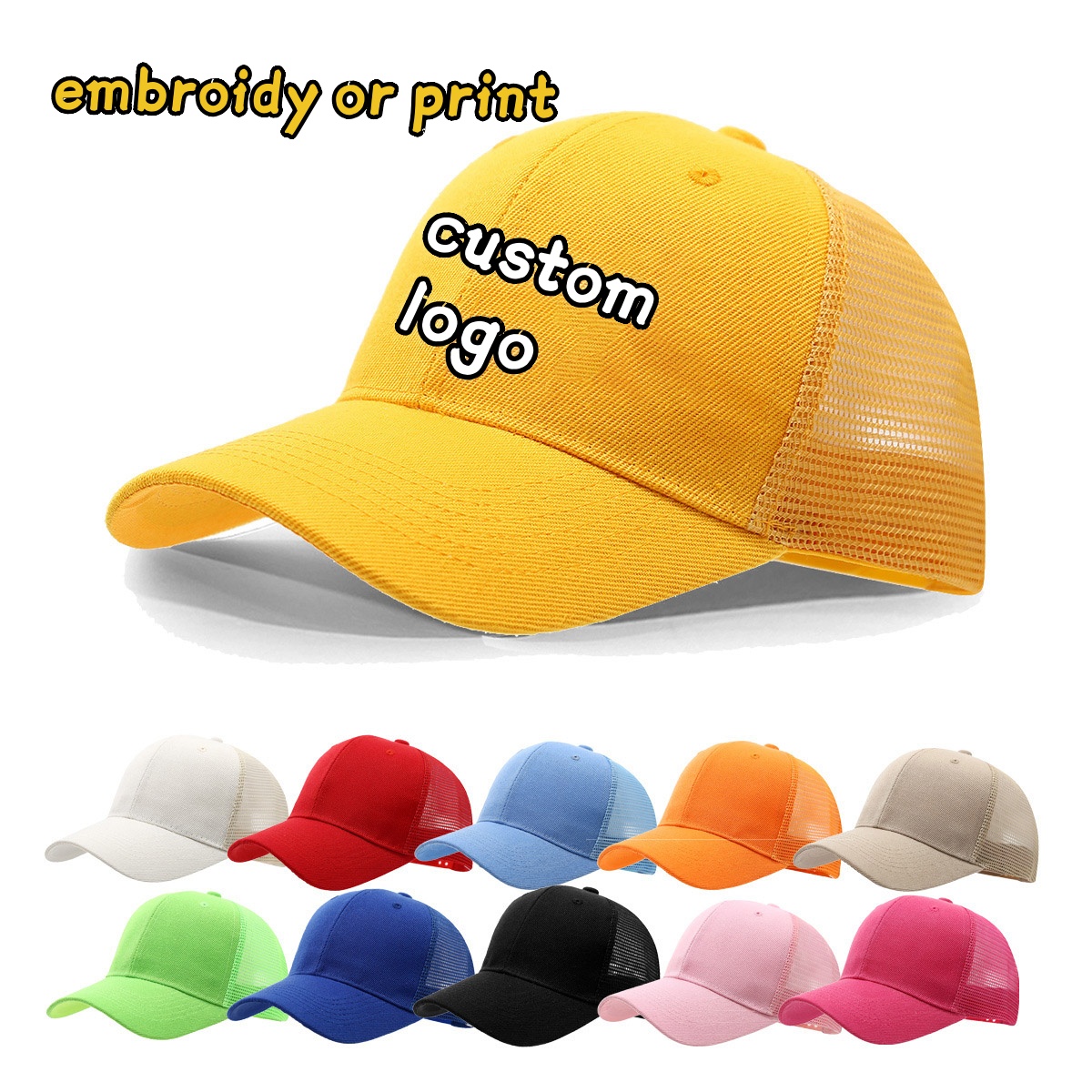 Trucker Hat Cap - Custom Logo Cap Embroidery Printing Solid