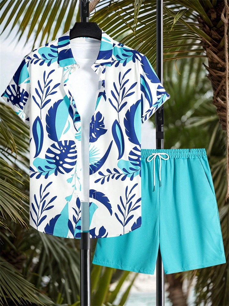 Men'S Fashion Color - Men's Short-sleeved Shirt Set Artistic And
