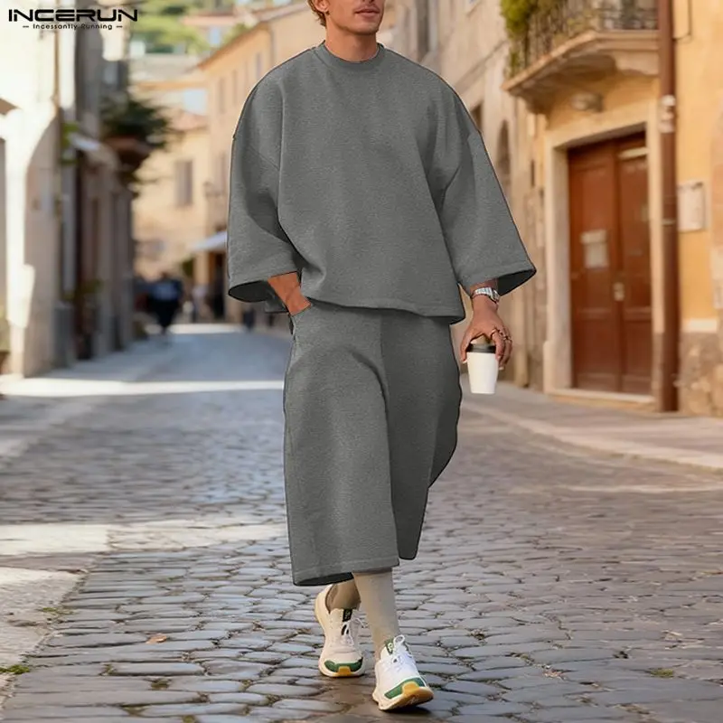 Men'S Fashion Color - INCERUN Men Sets Solid Color Baggy