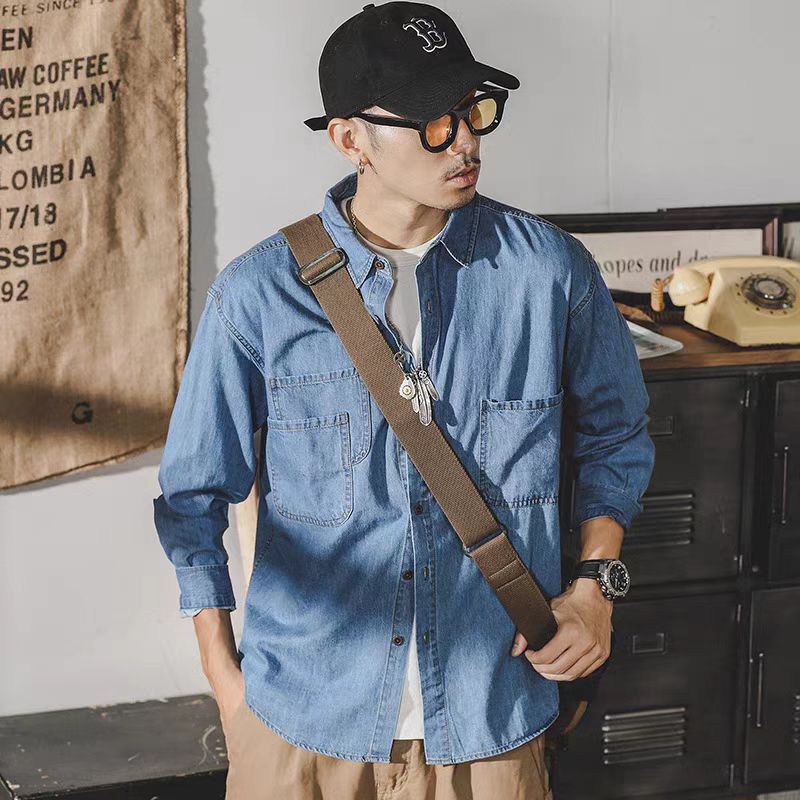 Mens Fashion Denim Jacket - Mens American Retro Denim Jacket Long