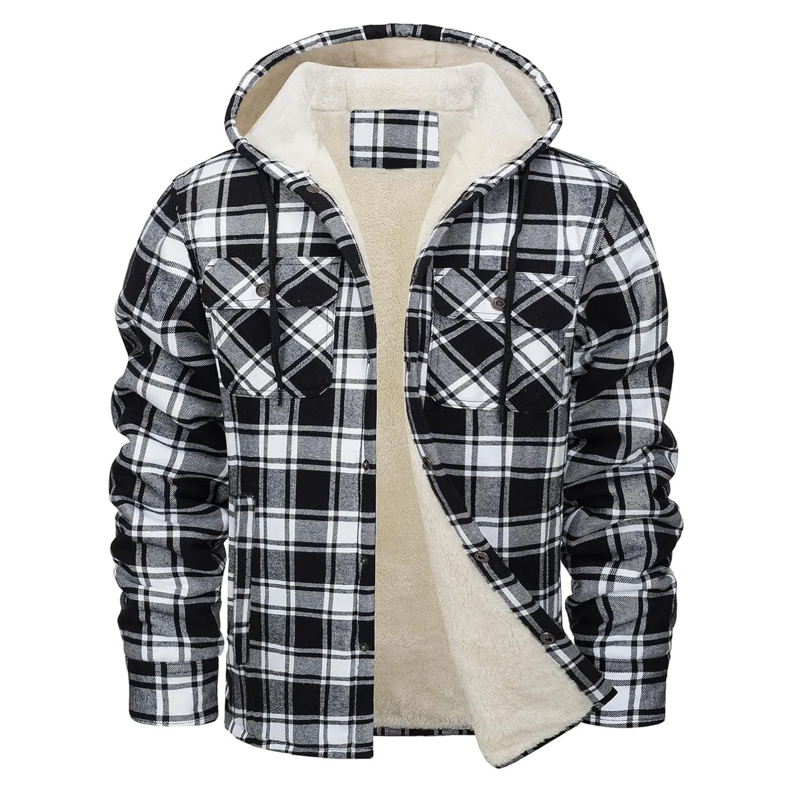 Sherpa Jacket Fleece - Thick Warm Flannel Hooded Jacket Mens
