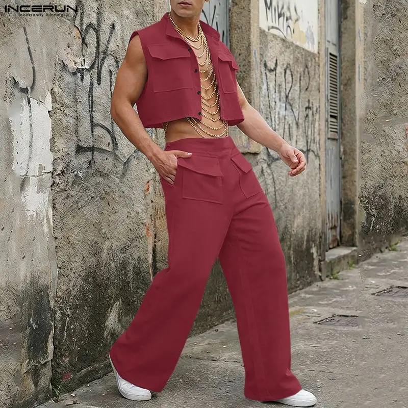 Men'S Fashion Looks - INCERUN Men Sets Solid Sleeveless Crop