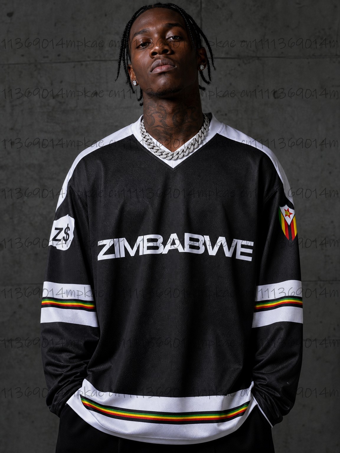 Men'S Fashion Trends - Men's Zimbabwe Printed V-Neck Long-Sleeve T-Shirt,
