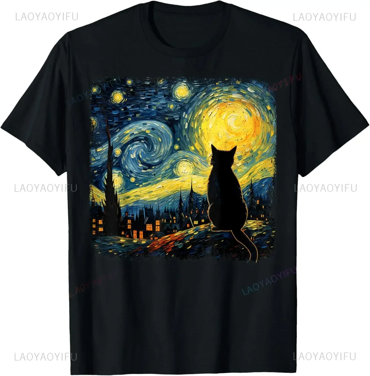 Men'S Fashion Aesthetics - Cat Starry Night Van Gogh Cat