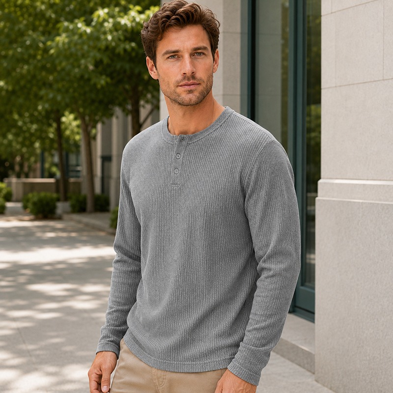 Men'S Fashion Color - Men's Simple Fashion Long‑Sleeve Henley Shirt,