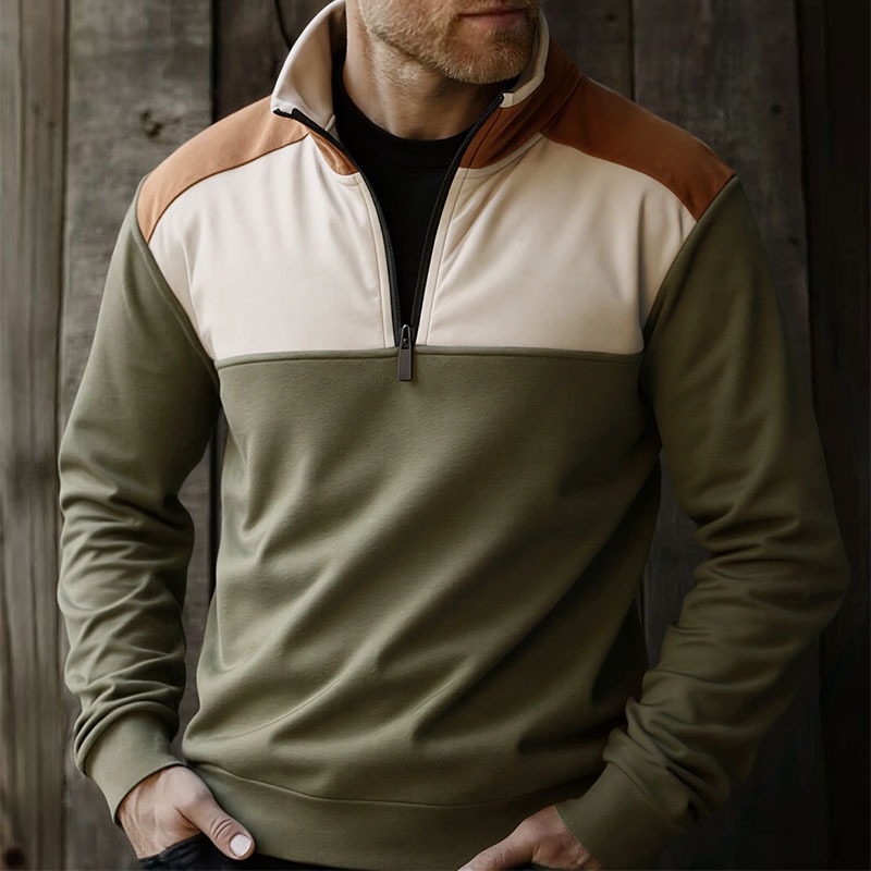 Mens Fashion Quarter Zip - UETEEY Men's Quarter Zip Patchwork Sweatshirts