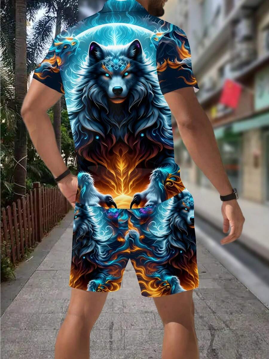 Men's Fashion 3D Wolf Print Zi - Men'S Fashion Polo Shirt ulasan dan harga