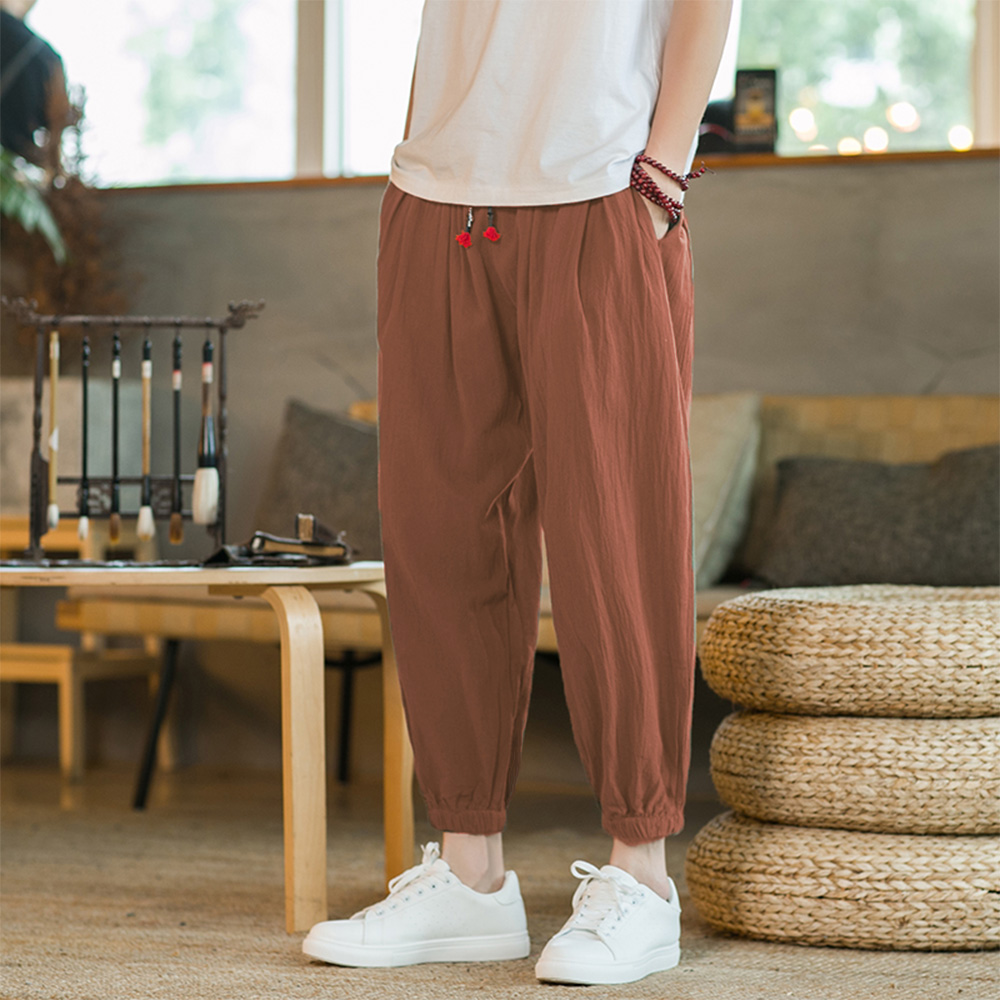 Men's Cotton and Linen Harem P - Chino Pants Men ulasan dan harga