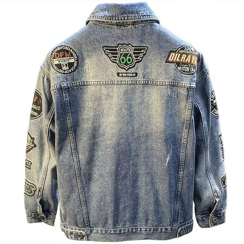 Men High Street Embroidery Pat - Mens Fashion Denim Jacket ulasan dan harga