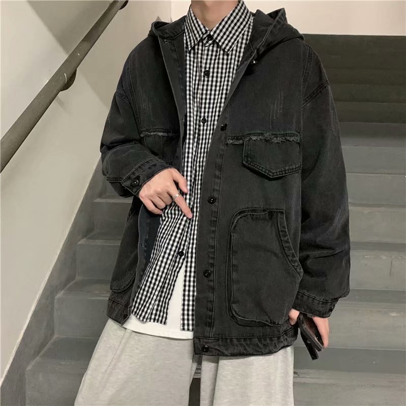 Men Solid Clothing Spring Autu - Mens Fashion Denim Jacket ulasan dan harga