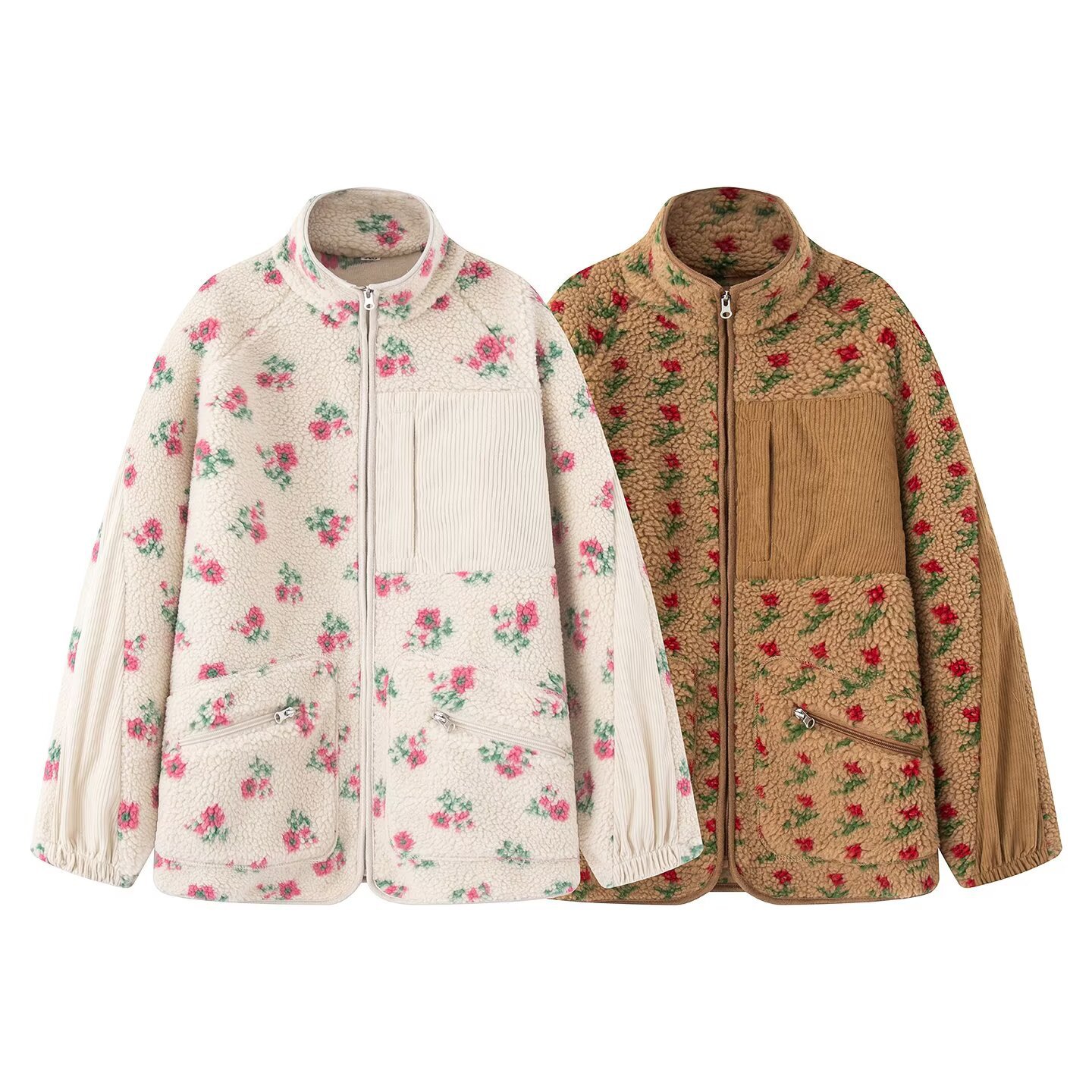 Fashion Floral Jacket For Wome - Sherpa Jacket Fleece ulasan dan harga
