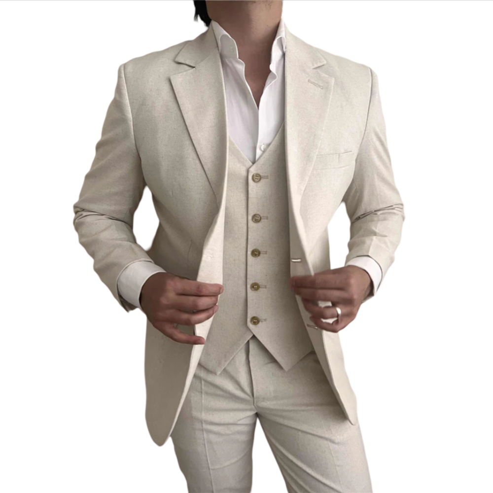 3 Pieces Linen Men Suits for B - Slim Fit Blazer Men ulasan dan harga