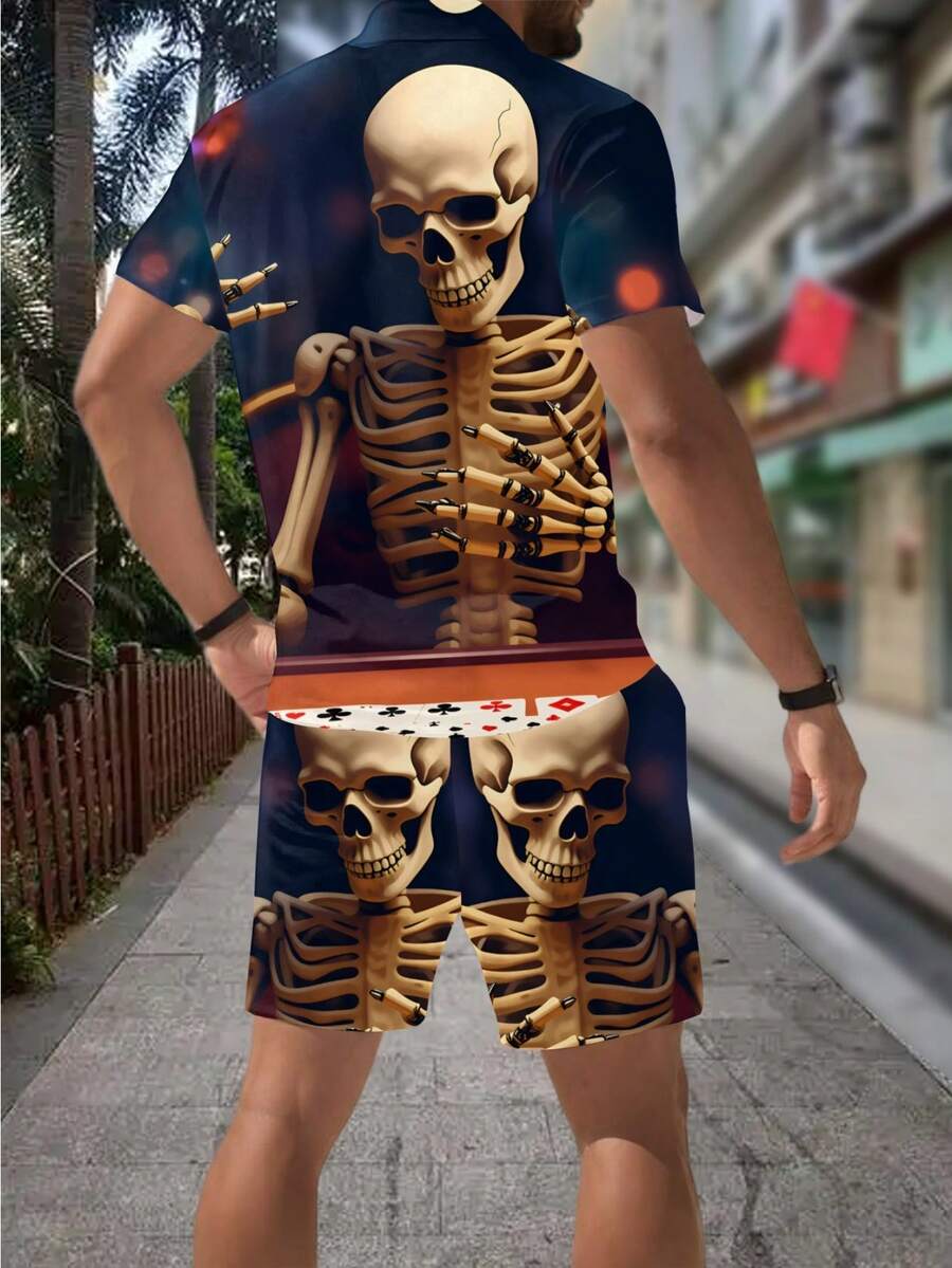 3D Skull Skeleton Bullet Print - Men'S Fashion Polo Shirt ulasan dan harga