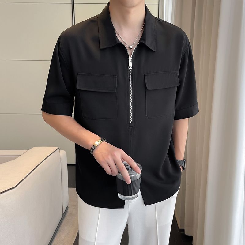 Mens Polo Shirts Korean Fashio - Mens Fashion Quarter Zip ulasan dan harga