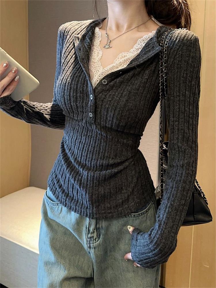 Women's Top Lace Patchwork Lon - Men'S Fashion Aesthetics ulasan dan harga