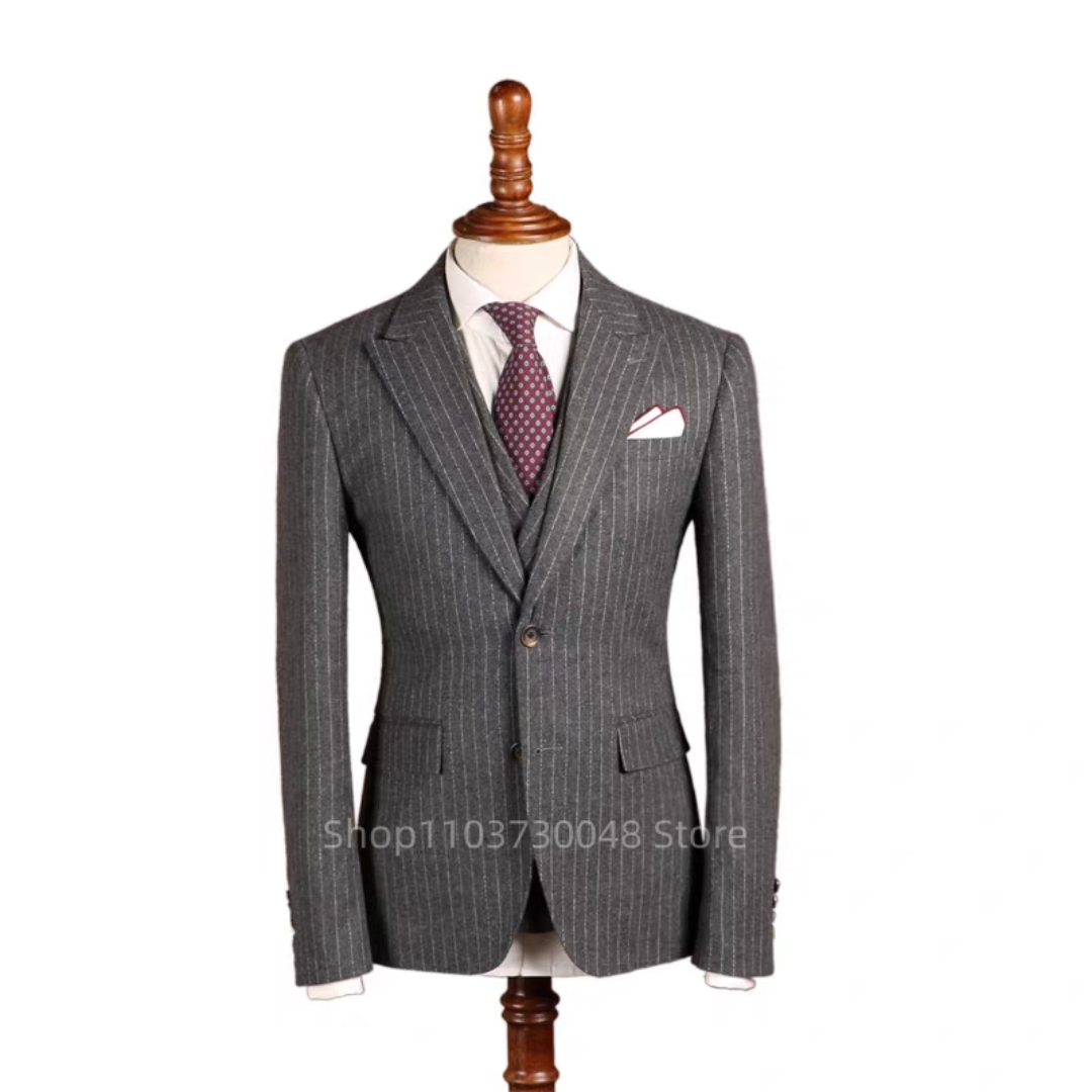 New Grey Striped Men Suit Form - Slim Fit Blazer Men ulasan dan harga