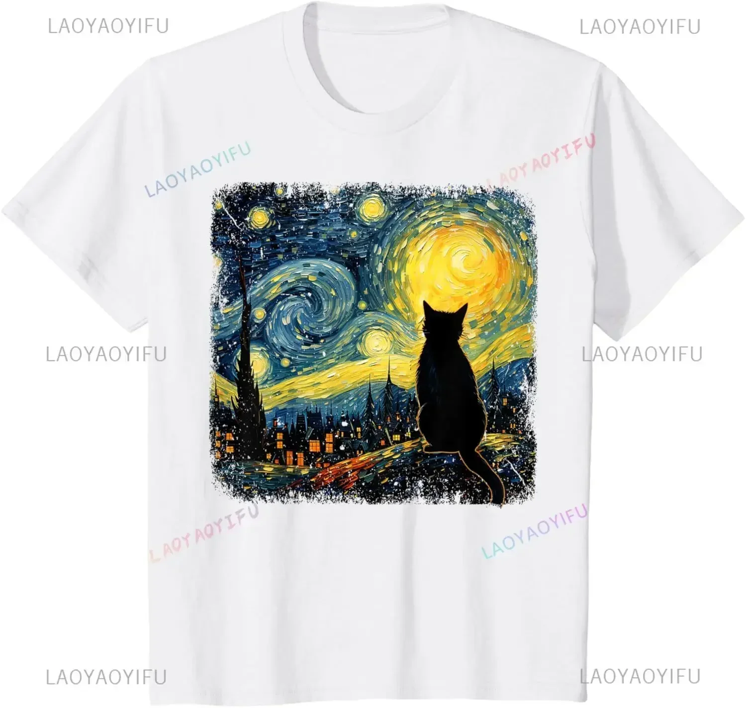 Cat Starry Night Van Gogh Cat  - Men'S Fashion Aesthetics ulasan dan harga