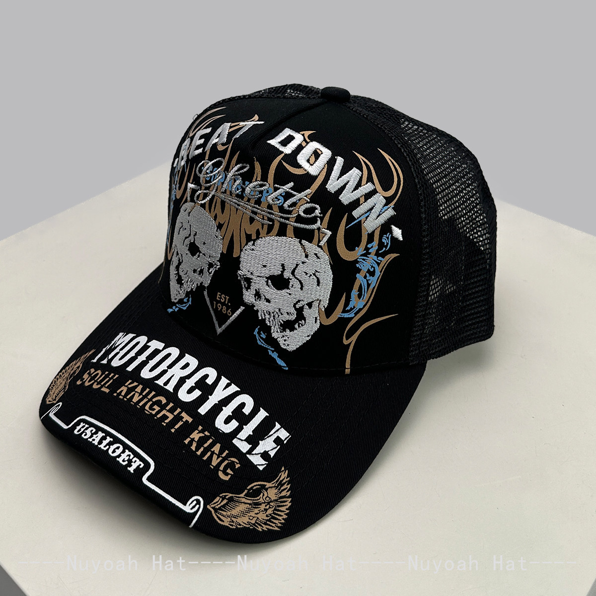 Skull Flame Embroidery Hard To - Trucker Hat Cap ulasan dan harga