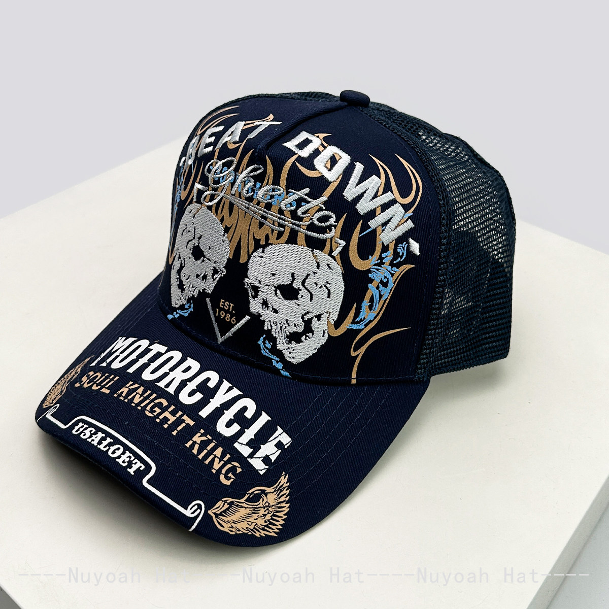 Skull Flame Embroidery Hard To - Trucker Hat Cap ulasan dan harga