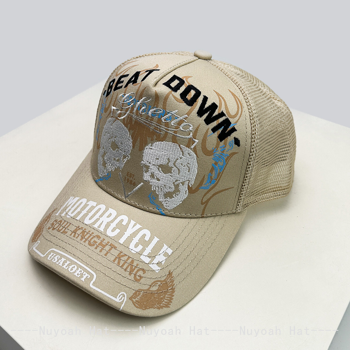 Skull Flame Embroidery Hard To - Trucker Hat Cap ulasan dan harga