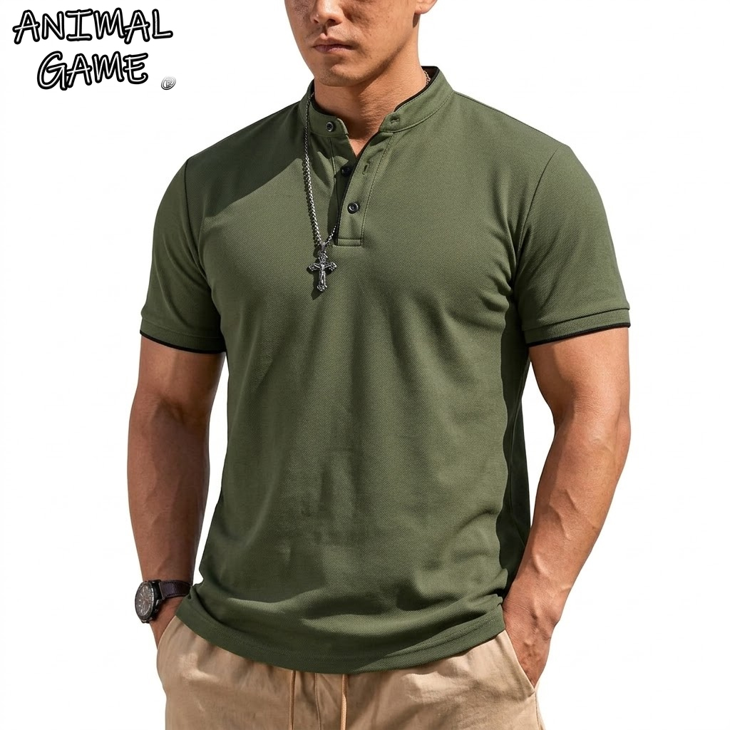 Summer Short Sleeve Henley Shi - Men'S Fashion Polo Shirt ulasan dan harga