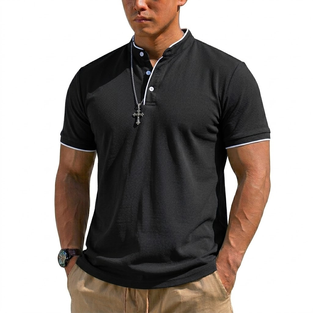 Summer Short Sleeve Henley Shi - Men'S Fashion Polo Shirt ulasan dan harga