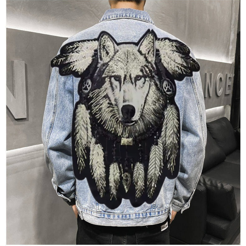 America Vintage Heavy Wolf Emb - Mens Fashion Denim Jacket ulasan dan harga