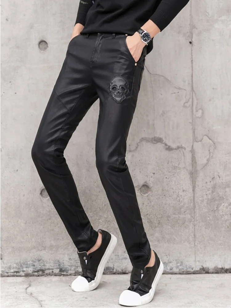 2025 New Men Black Faux Leathe - Men'S Fashion Pants 2025 ulasan dan harga