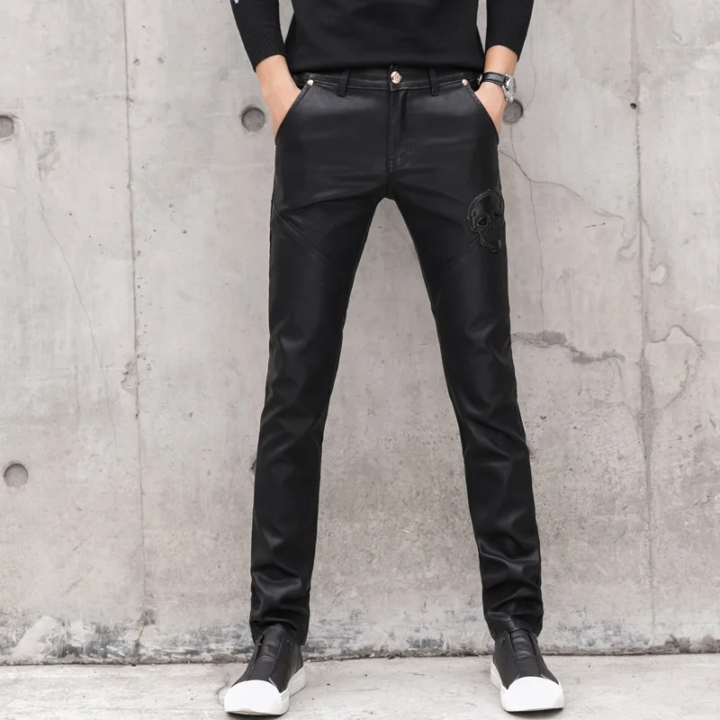 2025 New Men Black Faux Leathe - Men'S Fashion Pants 2025 ulasan dan harga
