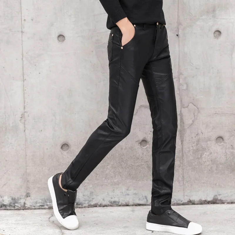 2025 New Men Black Faux Leathe - Men'S Fashion Pants 2025 ulasan dan harga