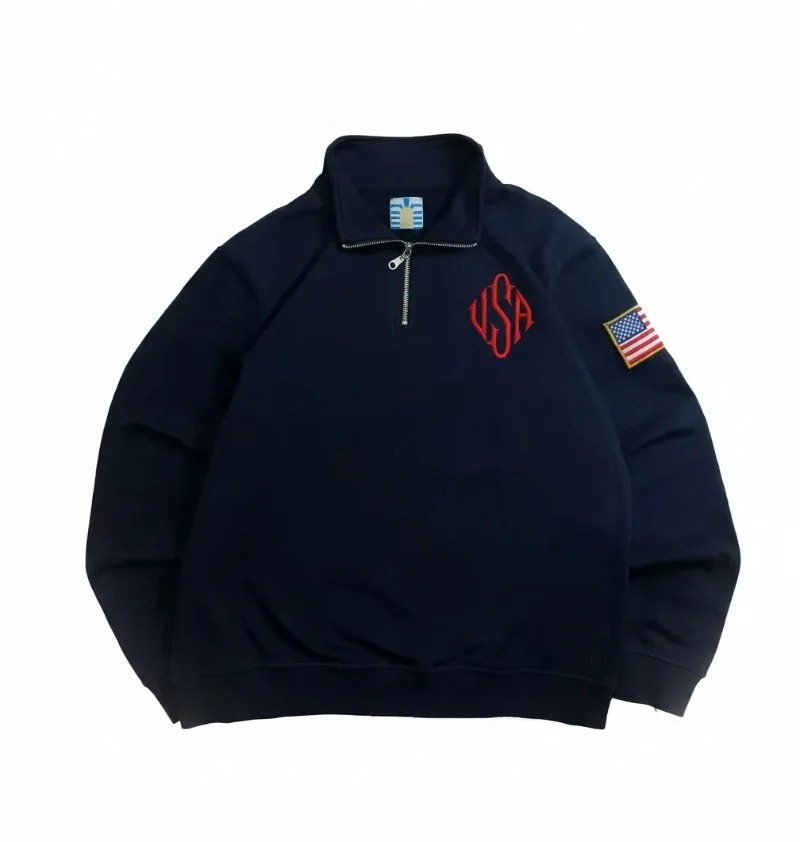 Y2K Navy Blue Quarter Zip Swea - Mens Fashion Quarter Zip ulasan dan harga
